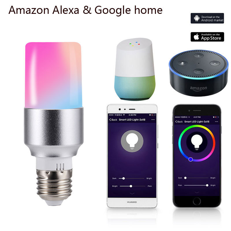 E27 6W RGBW Alexa Voice WiFi Cylindrical LED Light Bulb, Color Changing Warm White Dimming Energy-saving Light Bulb, AC 85-265V, APP Long-range Remote LED Light Bulb